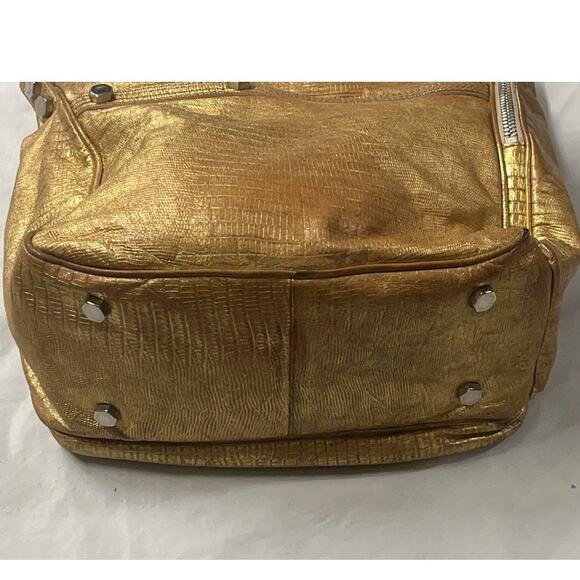 Pollini Gold Snakeskin Pattern Leather Bag - Shoulder Bag, Silver Hardwear - Picture 5 of 16